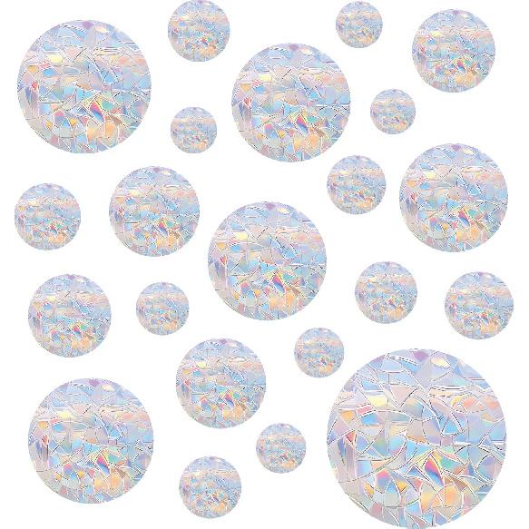 36PCS Circle Window Clings - Anti-Collision Window Decals to Save Birds from Window Collisions,Non Adhesive Prismatic Vinyl Window Clings, Rainbow Round