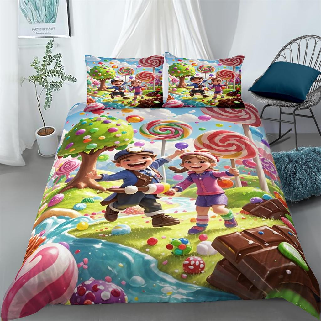 Rainbow Lollipop Duvet Cover for Kids Boys Girls Queen Lightweight Quilt Covers Sweet Themed Bedding Set Room Decor No Comforter