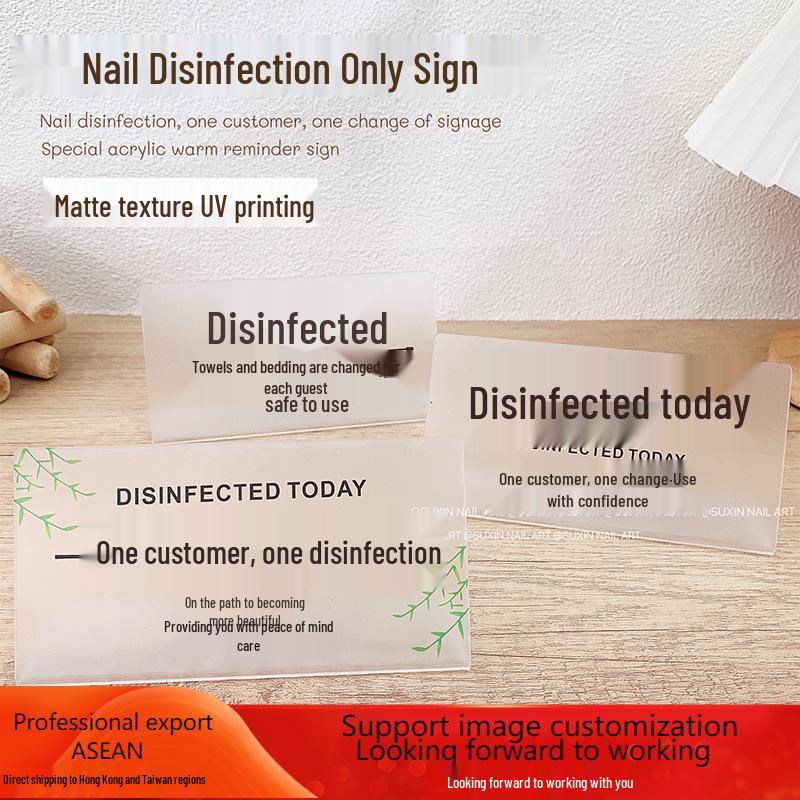 

Acrylic Nail Salon Sign: Disinfect Between Customers Reminder