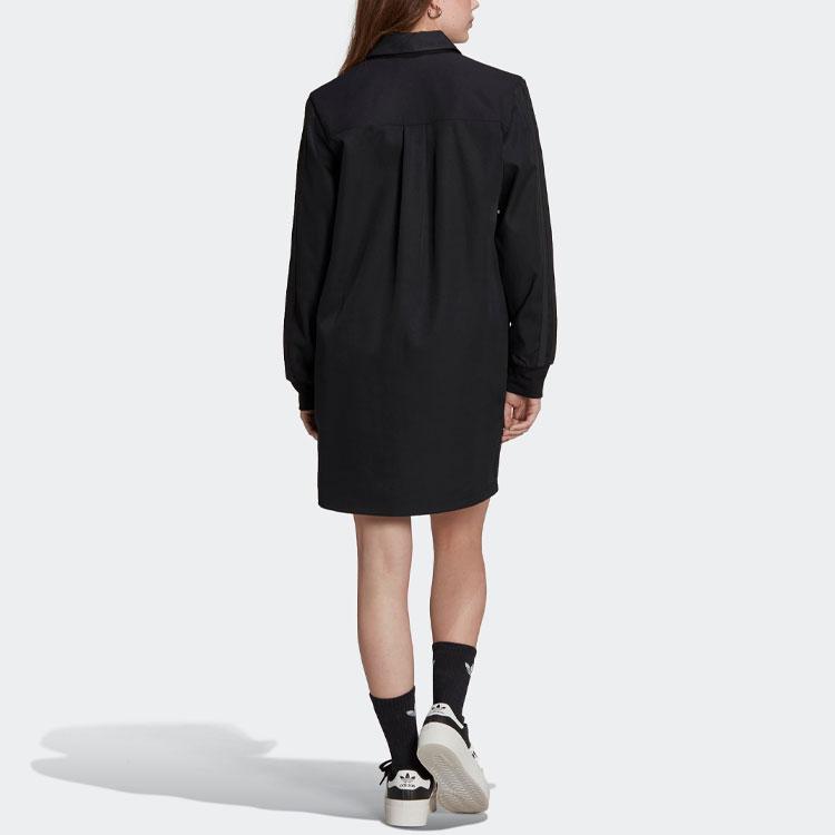Adidas Originals Adicolor Solid Color Zip Collar Long Sleeve Dress Women dresses Black HN3665