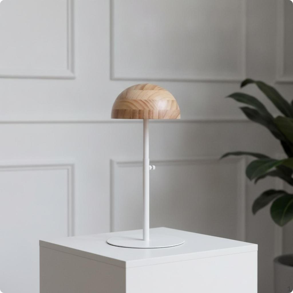 Adjustable Hat Display Stand Round Base Wooden Side Knob Woodwhite