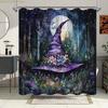 1pc Witch Hat Shower Curtain - Magical Bathroom Decor with Purple Witch Hat, Moonlit Forest, Floral Accents - Extra Long 70x70
