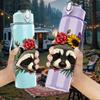 1PC Flower Crown Raccoon 750ml Color Plastic Sports Water Bottle Leakproof Flip Straw Lid Suitable for Sports Office Home Use