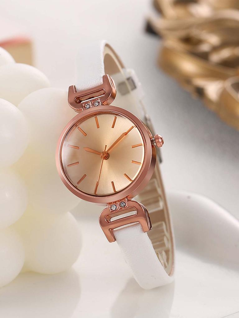 Fashion Retro Elegant Leather Strap Alloy Dial Quartz Women's Watch for Everyday Wear, Christmas Gift