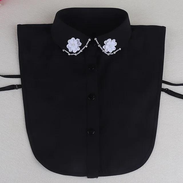 Fashion Ladies Fake Collar for Women Chiffon Fake Collar Rhinestone False Collar Lapel Detachable Button Half-Shirt Blouse Top