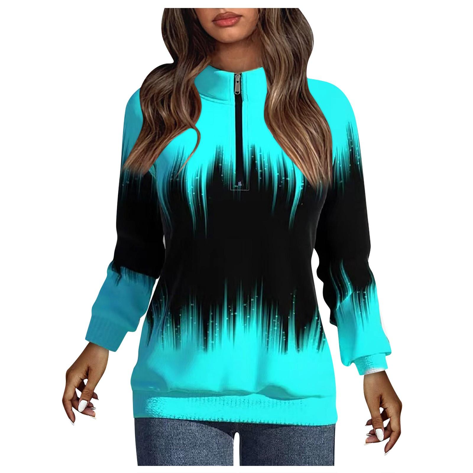 

Женская зимняя полуводолазка с воротником-молнией и длинным рукавом с градиентным принтом L циан