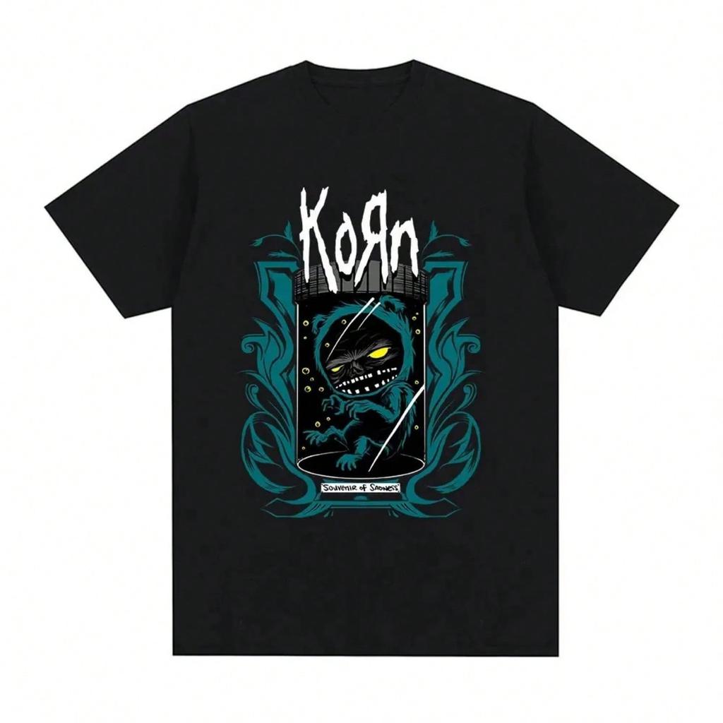 90s Korn T Shirt Metal Gothic Vintage Oversized T-Shirt Streetwear Summer Short Sleeve T Shirts
