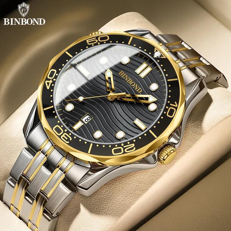BINBOND Günlük Moda Ultra İnce Deniz Atı Serisi Kuvars Erkek Saati Tarihli Su Geçirmez Işıklı Spor İş Erkek Kol Saati