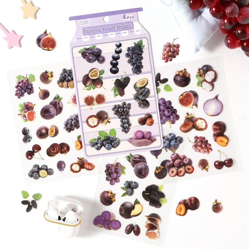 4 Sheets Fruit Theme Flat Stickers, Fresh Cute Style Journal Decor, Diary Album DIY Collage Material