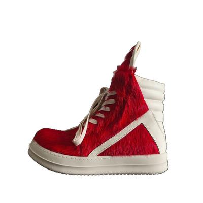 Końsie Włosie Skóra Naturalna Patchwork Męskie Buty Wysokie Zamek Boczny Okrągły Nosek Gruba Podeszwa Buty dla Pary Vintage Luksusowe Trampki