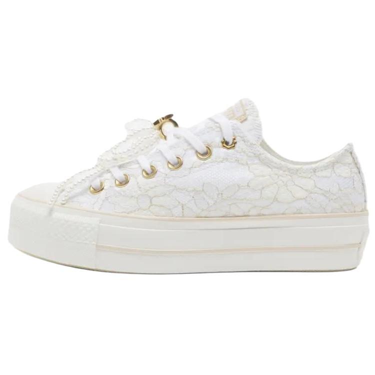 Converse Chuck Taylor All Star Lift Platform Low Pearls Women Sneakers White Light-Dune Vintage-White A15197C