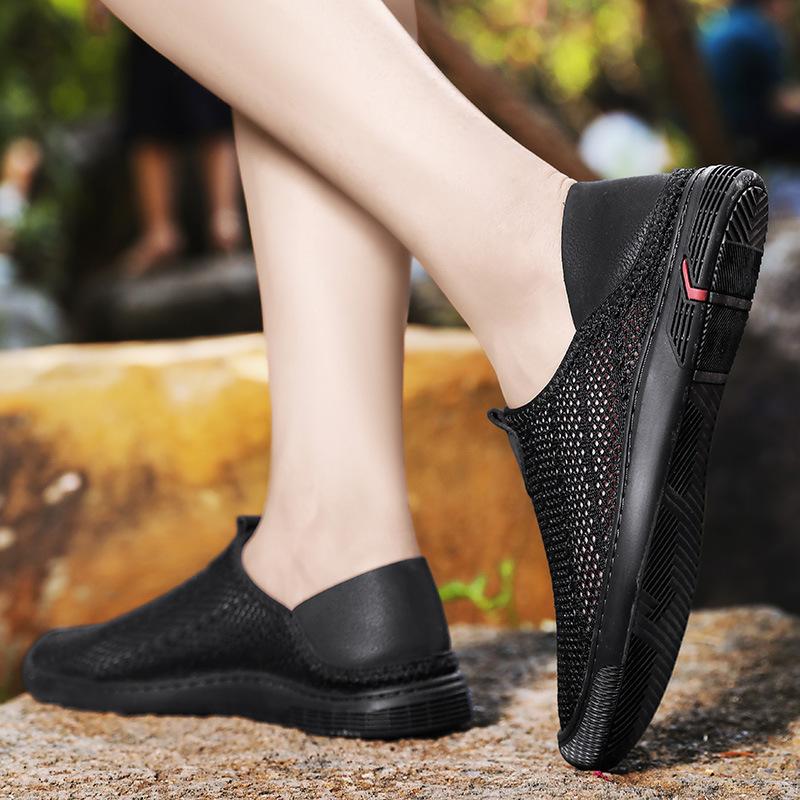 Mesh-Schuhe Herren Sommer Explosion Fliegen gewebt atmungsaktiv Herrenschuhe ein Pedal weiche Sohle lässig mittleren Alters und ältere Vaterschuhe große Größe 46