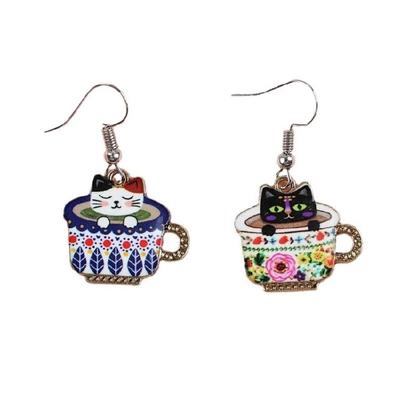 Cup Cats Earrings Animal Shaped Dangle Ear Drops Stylish Ear Rings Jewelry Elegant Ear Accessories for Parties Wear