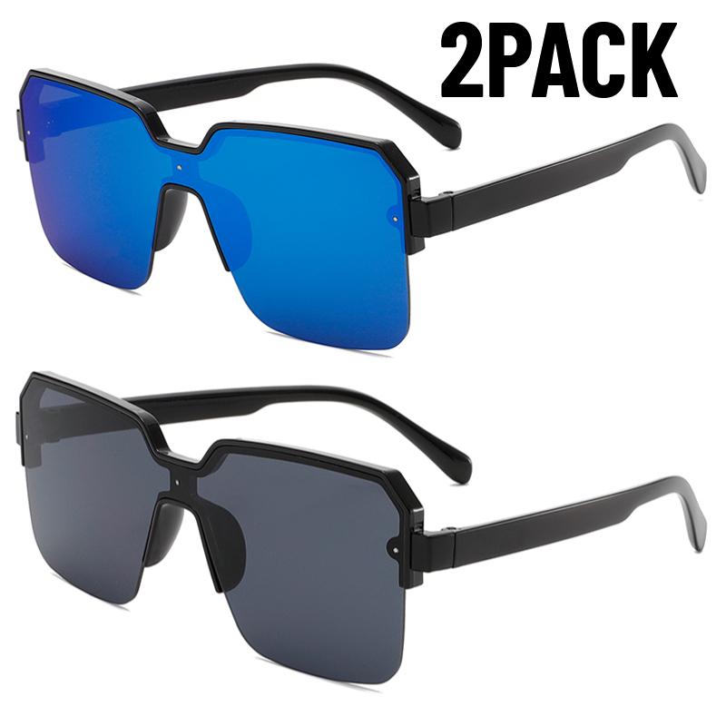2PACK Rimless One Piece Square Sunglasses Women Oversize Flat Sun Glasses Men Vintage White Silver Mirror Shades Ins  Eyewear