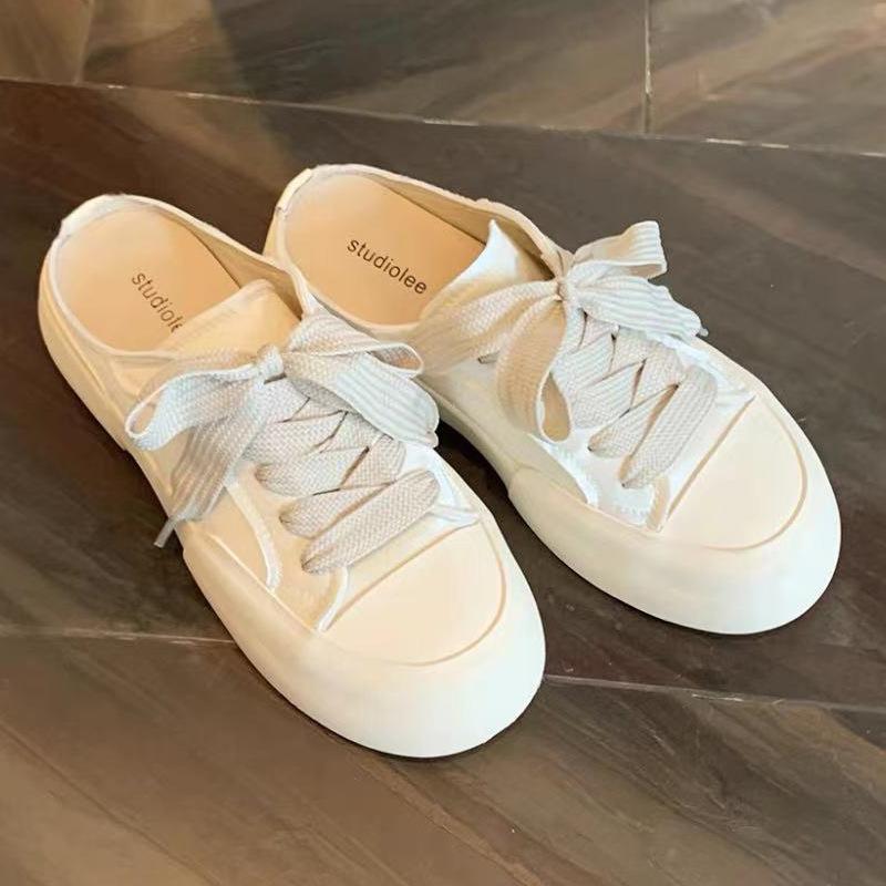 Campus Diary~ Summer Fresh Round Head Satin Thick Lace-Up Platform White Shoes Women