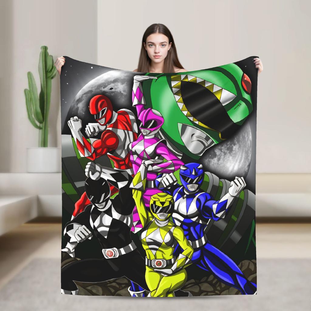 M-Mighty Morphin Super Warm Blankets  Cartoon P-Power Rangers Picnic Plush Bedding Throws Novelty Flannel Bedspread Sofa Bed