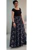 Women's Style Big Size Skirt Navy Blue Floral Patterned 6 Piece Combed Cotton Skirt