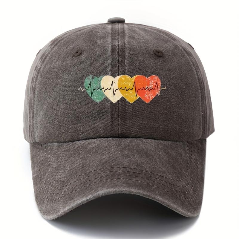 Bright Heart-shaped Printed Baseball Cap with Retro Style, Suitable for Both Men and Women, Outdoor Leisure Travel Hat