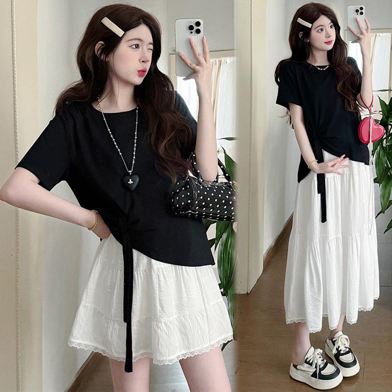 Maternity 2026 Bow T-Shirt & Lace Trim Skirt Set