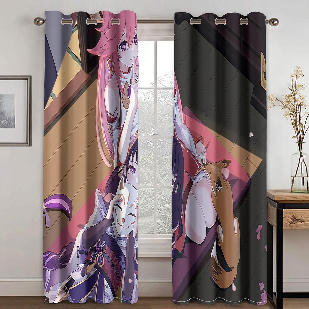 3DCartoon Game Character Beauty Curtains 2 Panel Kids Favorite Anime Curtains Boys Girls Room Bedroom Living Room Decor Curtains