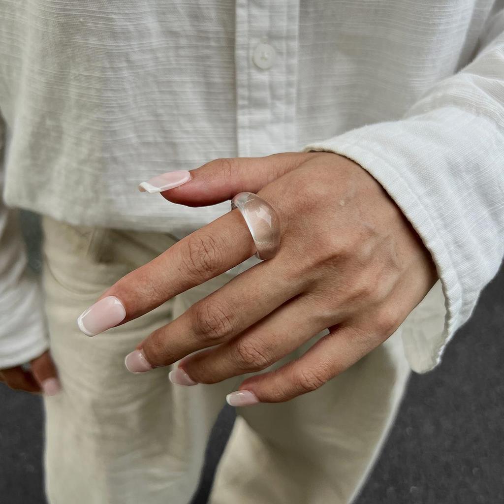 Korean Simple Transparent Color Resin Rings Niche Retro Stacked Curved Acrylic Geometric Oval Wide Ring Charm Trendy Irregular Fashion Jewelry