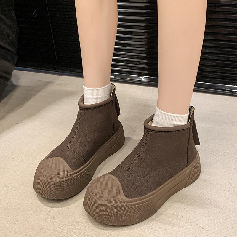 Platform Suede Flats Ankle Snow Boots Women Warm Plush Cotton Mid Heels Shoes Brand Winter Fad Trend Cozy Chelsea Botas Mujer