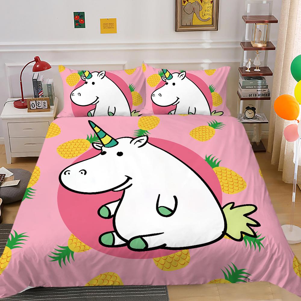 2023 Neuer Stil Bettwäsche-Set 3D Einhorn-Druck Bettdecke Bettzeug Zuhause Dreiteilig Warm Polyester Kissenbezug Bettbezug