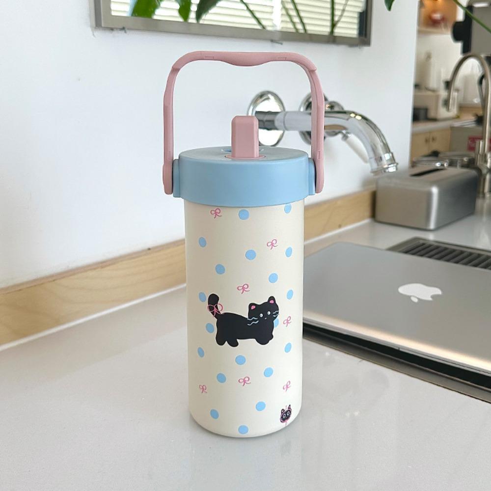 Water Cup Portable Insulated Cup Stainless Steel Cute Cat Thermos Mug  Cold/Hot Water