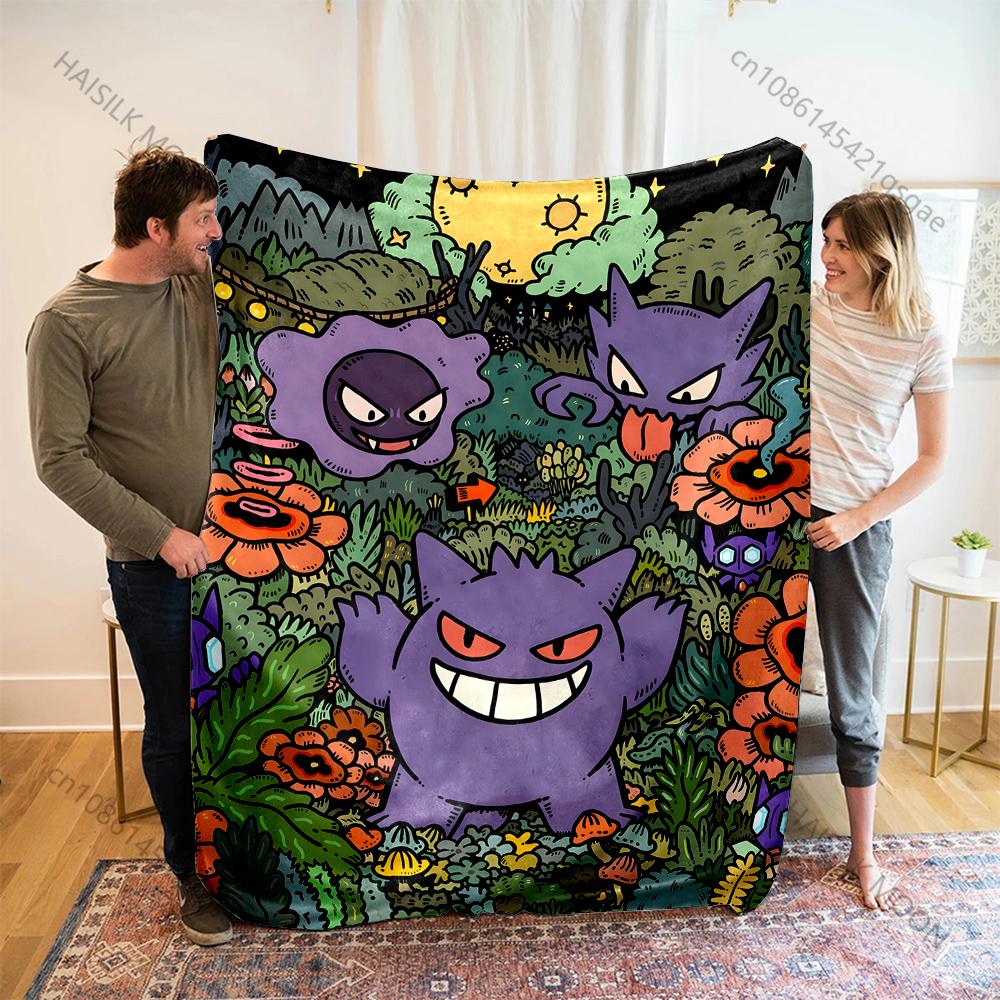 

Japanese Pokemon Gengar Printed Blanket Cartoon Flannel Fluffy Soft Blanket for Adult Kids Plush Sofa Bed Car Camping for Gifts 75x90cm