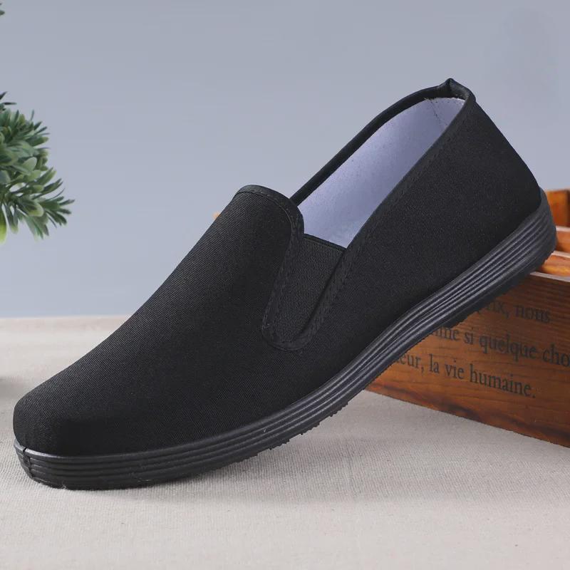 Men's Old Beijing Cloth Shoes - Soft Sole Street Shoes for Middle-Aged and Elderly, Black Slip-On