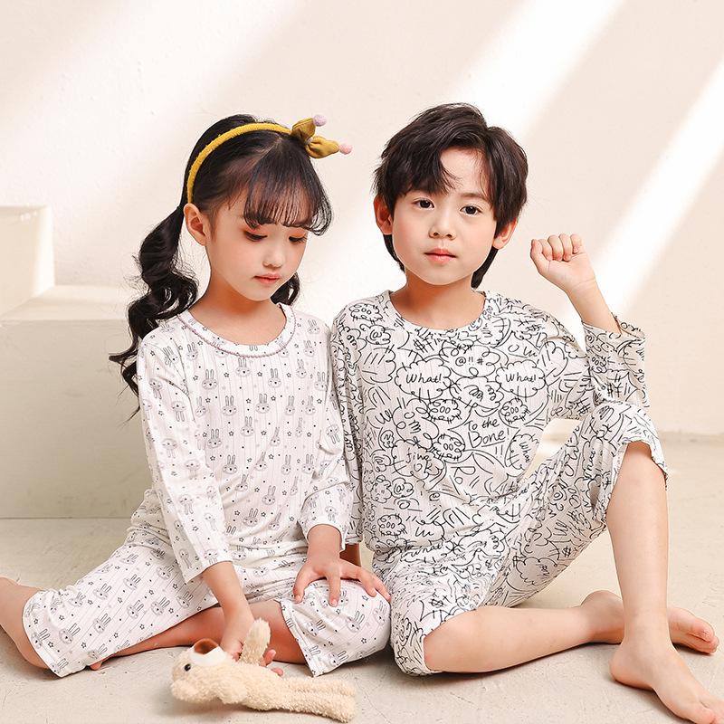 Summer Ice-Feel Kids' Pajama Set: Three-Quarter Sleeve Jacquard for Boys & Girls