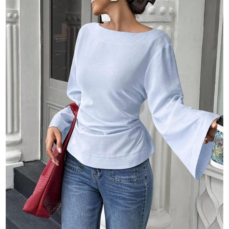 DAFIFY Moda Donna Casual Primavera Autunno Tinta Unita Stampa Manica Lunga Monospalla Bluse e Camicie
