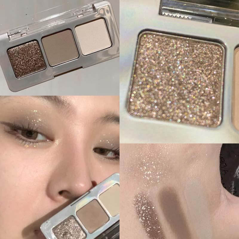 

FAICCIA 3-Color Eyeshadow Palette: Burst Flash Shimmer, Matte, Under-Eye Highlight, Pure Desire Cement.