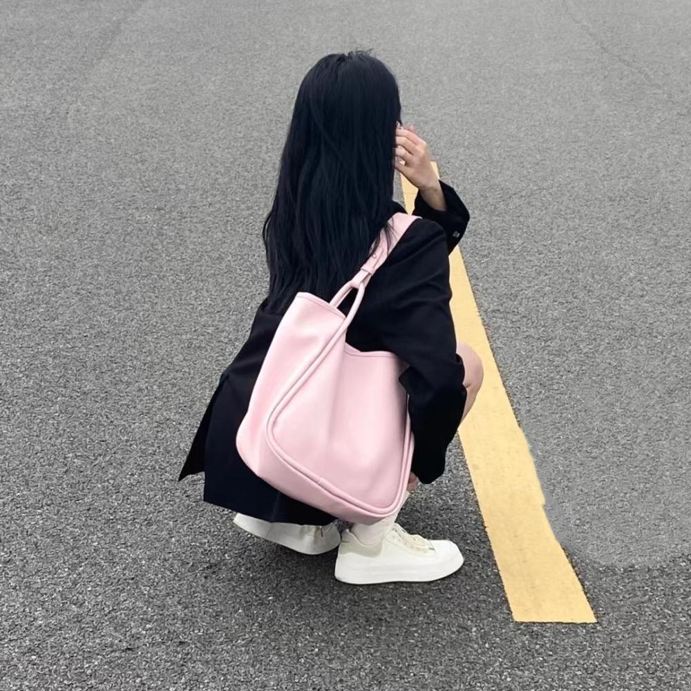 Pink Large-capacity Tote Bag 2022 Spring and Summer New Commuter Mother Bag Simple Solid Color Portable Shoulder Bag Women