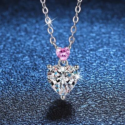 New Real Moissanite Diamond Heart Pendant Necklace Double Heart Design S925 Sterling Silver Fine Jewelry Gift for Women