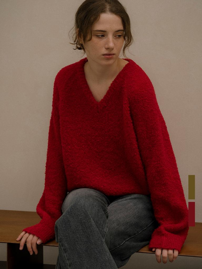 Nounbeleo Vintage Boucle V-Neck Knit [Knfw05Sw04]_[2Color]