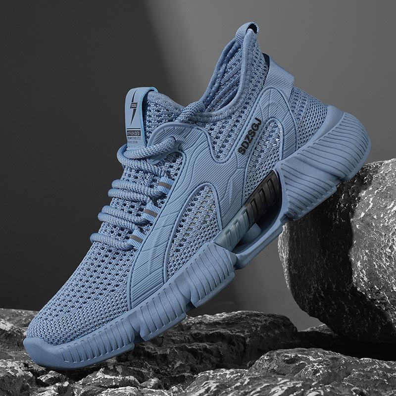 Solid color sports shoes men's summer mesh cloth surface fly-woven breathable youth non-slip comfortable jogging shoes outdoor men's shoes