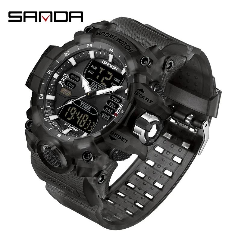 SANDA 6126 Digital Clock Dual Display Men Watches Waterproof Sports Watch Military Man Alarm Stopwatch Quartz Wristwatch Male