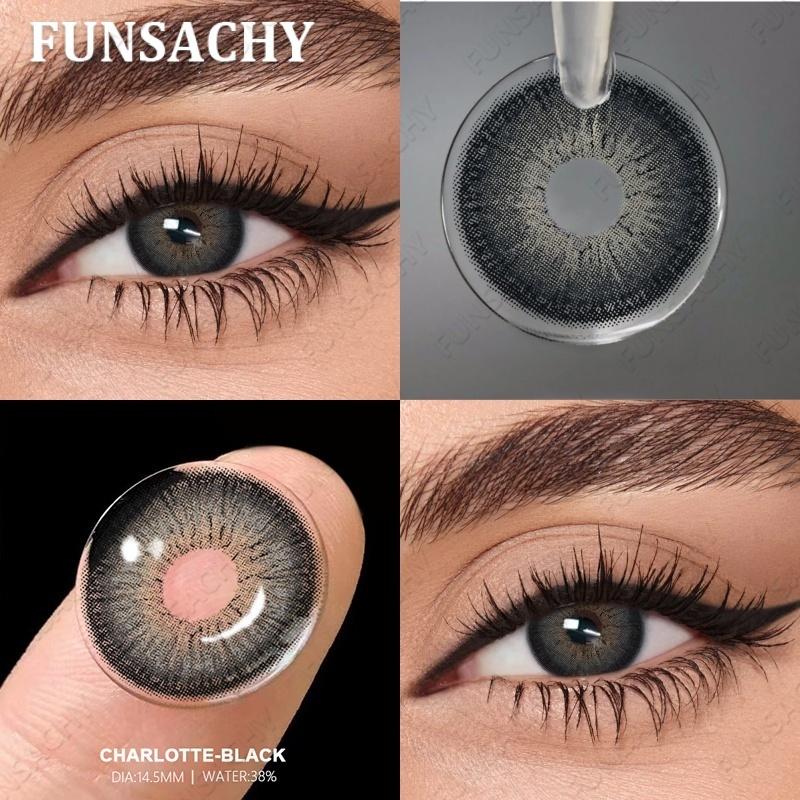 FUNSACHY 1 Pair Gray Color Contact Lenses Brown Natural Lens for Eyes Green Fashion Beauty Pupils Yearly Eye Makeup Accessories