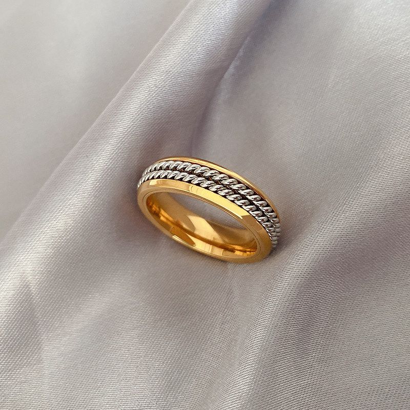 

INS Retro Minority Women s Non-Fading European and American Style Ring Vintage Twist Titanium Steel Ring (Us Size 6)