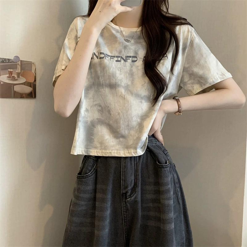 

Женская футболка свободного кроя с принтом в стиле ретро tie-dye 2025 года M абрикосовый