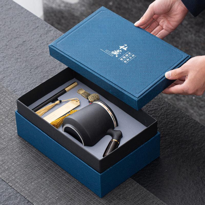 Ceramic Office Cup Personal Tea Cup With Filter Engraved Water Cup U Disk Bookmark Mug Gift Set