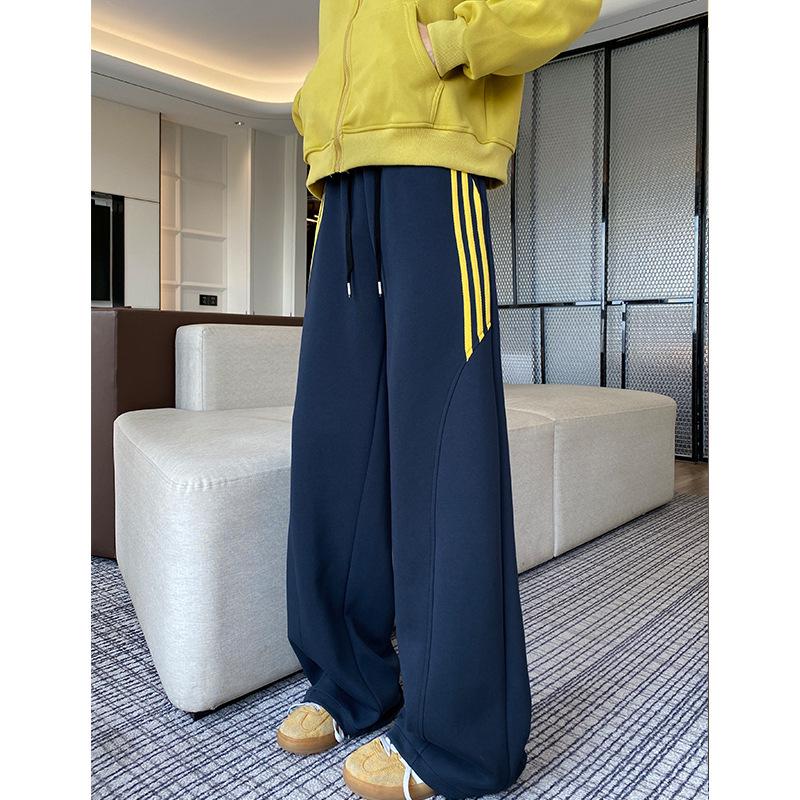 

Мужские модные полосатые широкие спортивные штаны: Весенне-осенняя повседневная, свободная, прямого кроя спортивная одежда M темно-синий