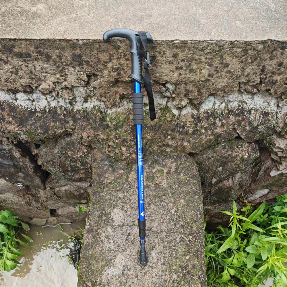 Ultra-Light Aluminum Alloy Mountaineering Trekking Pole with Shock-Absorbing Technology - Curved and Straight Handle, Telescopic Crutch