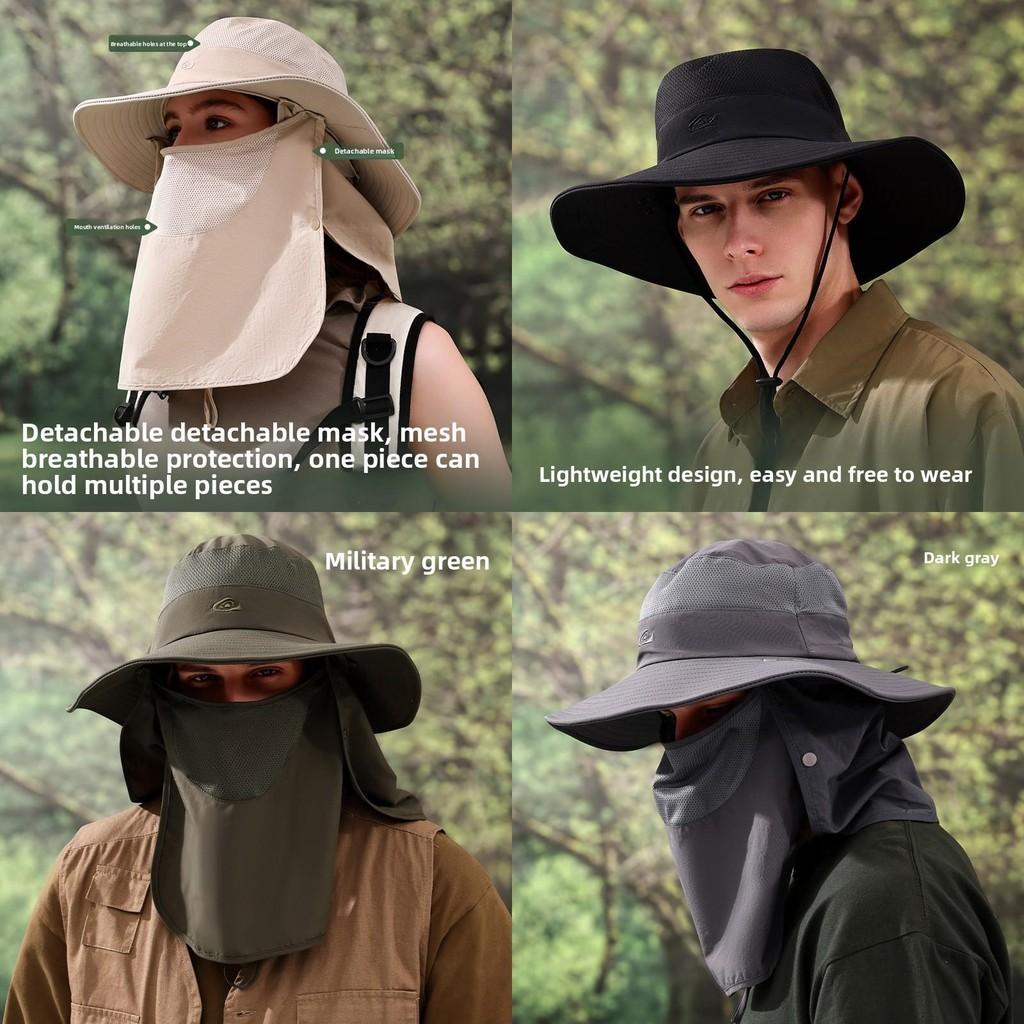 Summer Minimally Embroidered Sun Shading Fisherman Hat With Mask Detachable