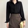 Temperamental Black Chiffon Long Sleeve Blouse - Women's Autumn French Style Professional Top