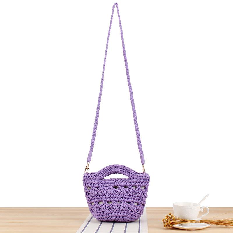 

Vintage Pastoral Woven Mini Bucket Crossbody Beach Bag for Women фиолетовый