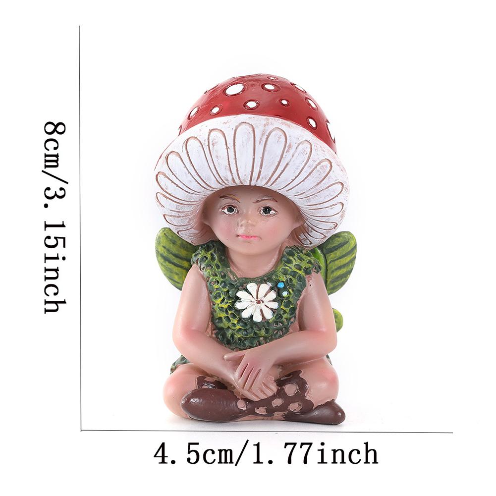 Mushroom Gnome Elf Ornaments Waterproof Desktop Mushroom Elf Sculpture Miniature Fairy Figurine for Bedroom Backyard Balcony