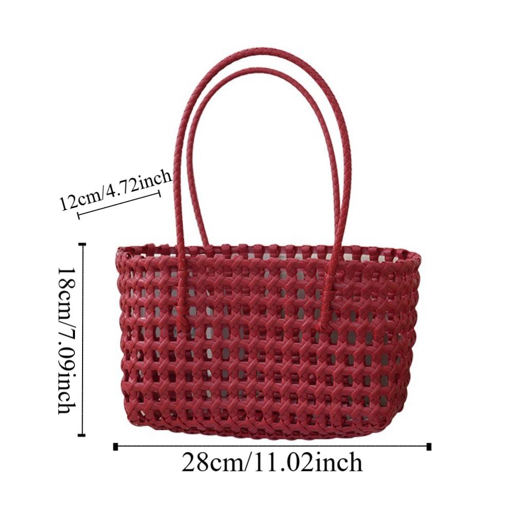 Plastic Hollow Weave Bag Countryside Style Bohemian Style Vegetable Basket Bag Vacation Style Large Capacity Beach Tote Bag