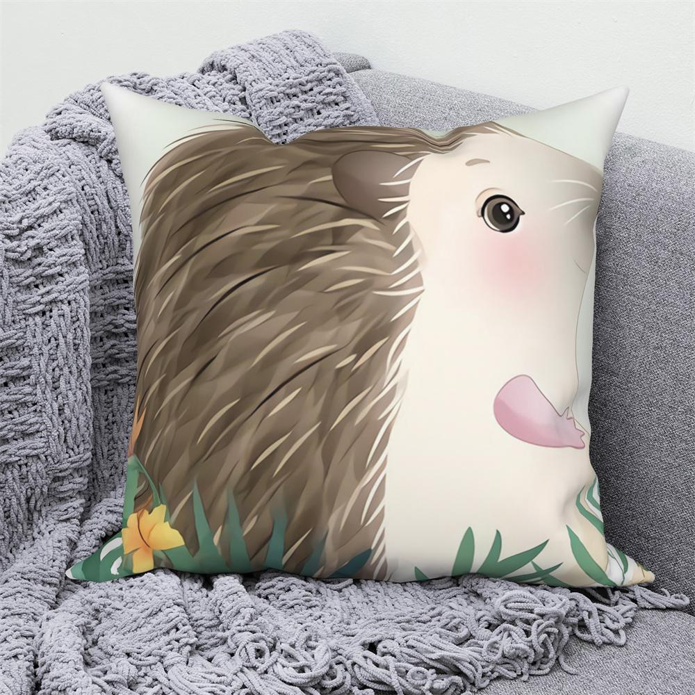 Juste De Coussin Blanche Avec Imprimé Animal De Dessin Animé Mignon, Taie D'oreiller Décorative Pour Canapé